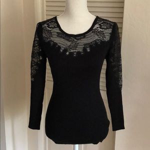Black sweater with lace front and sleeve